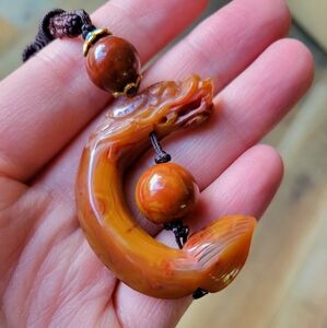 Hand Carved Agate Dragon Pendant